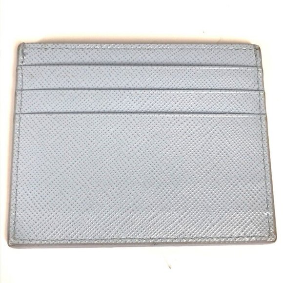 PRADA Embossed logo Business Card Holder Pass Case Card Case Leather Light blue - Picture 1 of 9